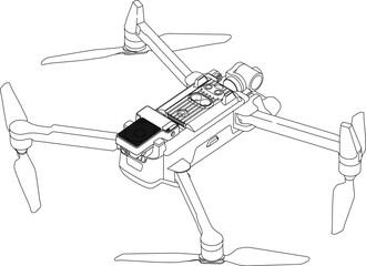 Drone FPV Line Stroke. FPV Glasses. Drone Vector Isolated. White Background. R232204027