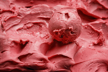 A scoop of cherry ice cream close-up - obrazy, fototapety, plakaty