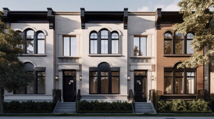 Townhouse exterior house design in daytime golden hour generative ai