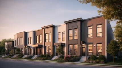 Townhouse exterior house design in daytime golden hour generative ai