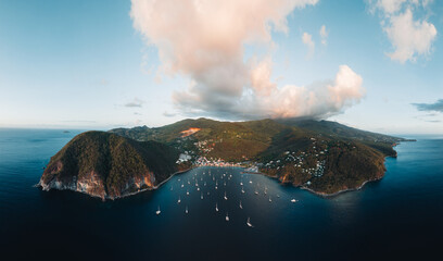 Aerial drone panorama of Lighthouse at Vieux-Fort, the southernmost point of Guadeloupe, Caribbean...