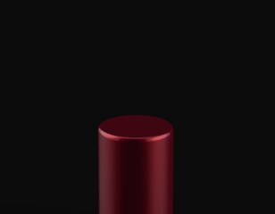 cylinder pedestal podium display red in dark background silver tech e-commerce product close up