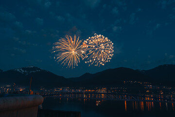 Abstract colored firework background with free space for text. July Fourth fireworks in Juneau,...
