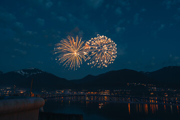 Abstract colored firework background with free space for text. July Fourth fireworks in Juneau, Alaska.