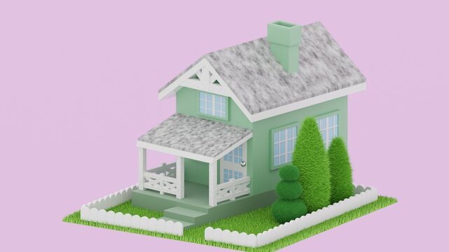 house with green grass. 3d render/