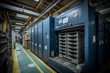 parcel package on autonomous Robotic transportation or Automated guided vehicle systems operating transfer box in automated warehouse. Generative AI