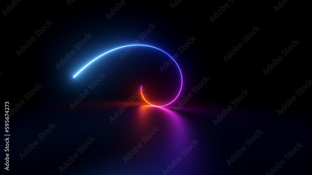 Wall mural 3d render, abstract geometric neon background, glowing spiral line, simple helix. minimalist wallpap - Wall murals