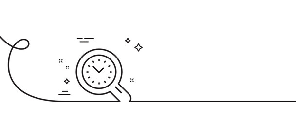 Time management line icon. Continuous one line with curl. Clock sign. Work analysis symbol. Time management single outline ribbon. Loop curve pattern. Vector