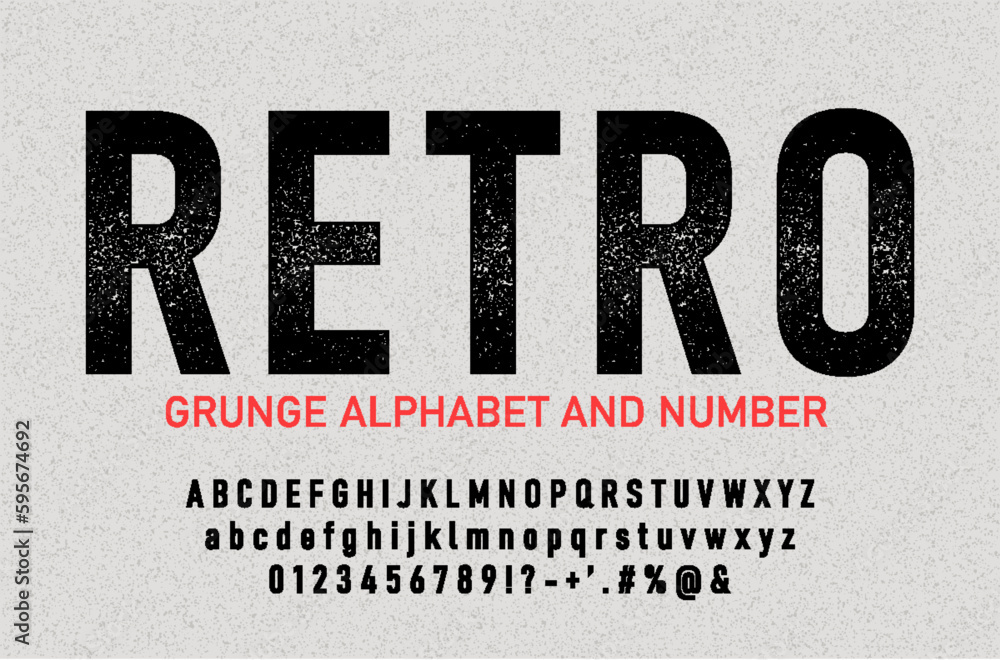 Poster retro font 90's, 80's with grunge texture. vector retro alphabet with letters symbols and numbers.