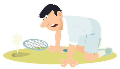 Man with tennis ball playing tennis. Funny people. Illustration for internet and mobile website.