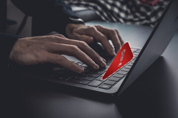 System hacked warning alert on smartphone. Cyber attack on computer network, Virus, Spyware,...