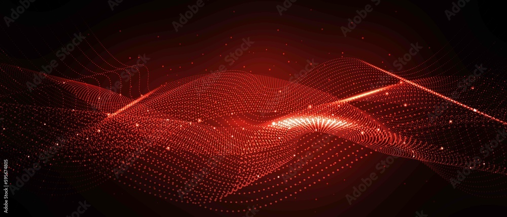 Poster big data visualization concept with bright glowing lines on abstract technology background
