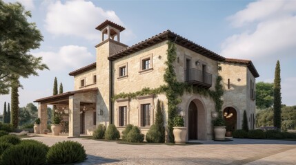 Fototapeta na wymiar Tuscan exterior house design in daytime golden hour generative ai