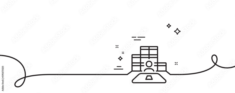 Poster inventory line icon. continuous one line with curl. warehouse manager sign. wholesale boxes symbol. 