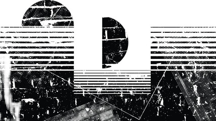 Glitch distorted geometric shape . Noise destroyed logo . Trendy defect error shapes . Glitched frame .Grunge textured . Distressed effect .Vector shapes with a halftone dots screen print texture.