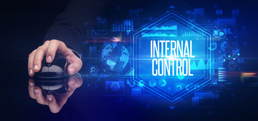 hand holding wireless peripheral, cyber security concept