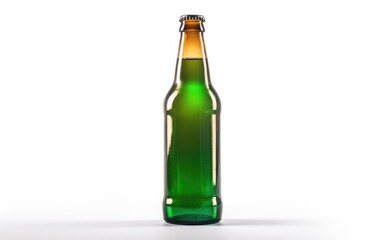 Green bottle of beer with a gold cap isolated on a white background alcohol beer mockup Generative AI