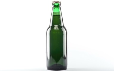 Green bottle of beer with a gold cap isolated on a white background alcohol beer mockup Generative AI