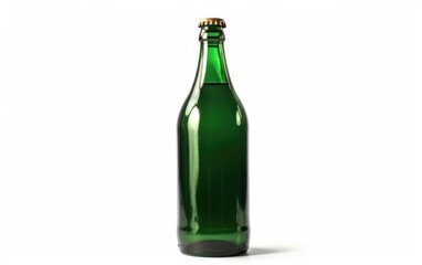 Green bottle of beer with a gold cap isolated on a white background alcohol beer mockup Generative AI