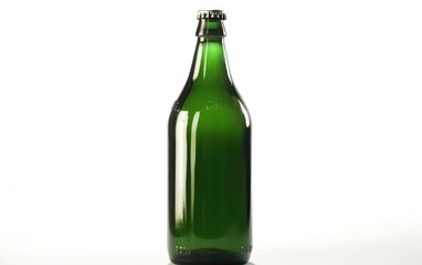 Green bottle of beer with a gold cap isolated on a white background alcohol beer mockup Generative AI