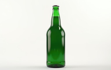 Green bottle of beer with a gold cap isolated on a white background alcohol beer mockup Generative AI