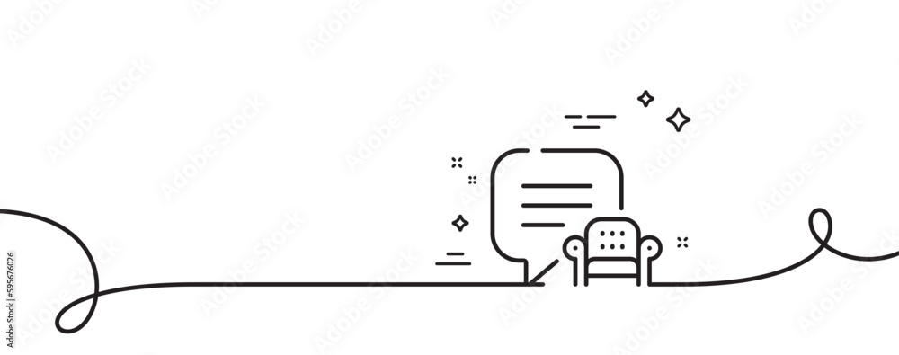 Poster lounge place line icon. continuous one line with curl. furniture info sign. interior armchair symbol