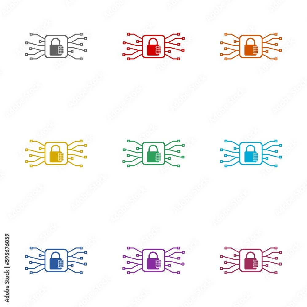Poster security system cyber padlock icon isolated on white background. set icons colorful