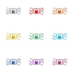 Security system cyber padlock icon isolated on white background. Set icons colorful