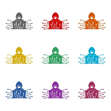 Hacker criminal security internet logo icon isolated on white background. Set icons colorful