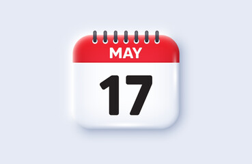 Calendar date 3d icon. 17th day of the month icon. Event schedule date. Meeting appointment time. 17th day of May month. Calendar event reminder date. Vector