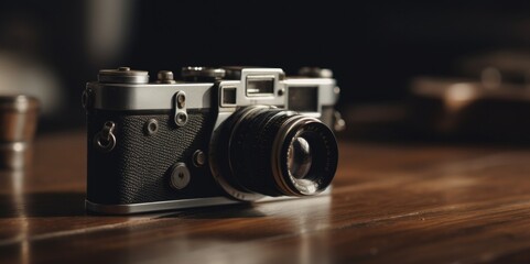 Naklejka na ściany i meble Old film camera with natural light, generative ai