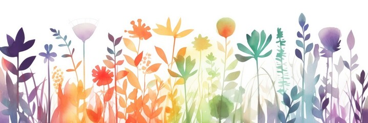 Spring flowers pattern border, banner art. Generative AI.