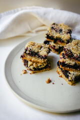 baked crumble bars with filling on plate