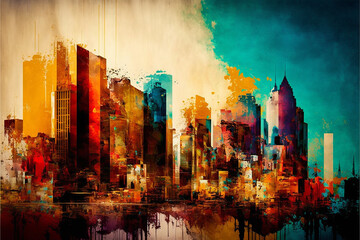 Artistic painting of sky scrapers Abstract style