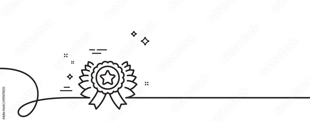 Poster winner ribbon line icon. continuous one line with curl. award medal sign. best achievement symbol. w