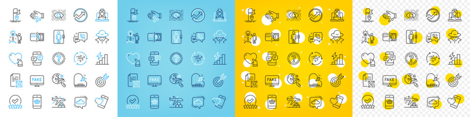 Vector icons set of Fraud, Payment methods and Elevator line icons pack for web with Donation money, Flag, Smartphone buying outline icon. Rating stars, Qr code, 24h service pictogram. Vector