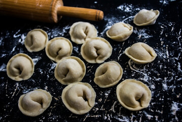 dumplings on a wooden board
