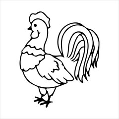 Cock Line. Domestic birds. Cute animal. Livestock, animal, Farming. Farm. Vector illustration isolated on white background.