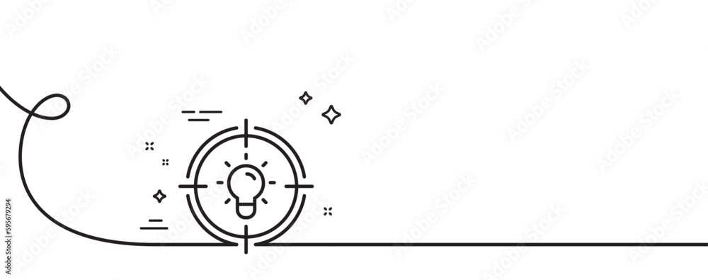 Poster idea line icon. continuous one line with curl. light bulb or lamp in target sign. creativity, soluti