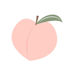 Peach cartoon vector. Doodle peach with leaves icon. Peach fruit in shape of heart isolated on white background. Farm, natural food, fresh fruits.
