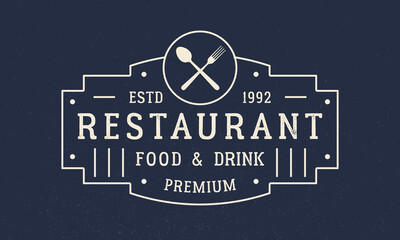 Restaurant logo with vintage frame isolated on white background. Vector illustration