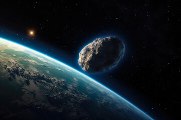 Fototapeta na wymiar asteroid approaching planet Earth, Generative AI
