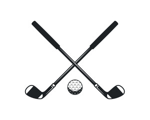 Golf icon. Golf clubs and ball silhouette. Vintage design elements for logo, badges, banners, labels. Vector illustration