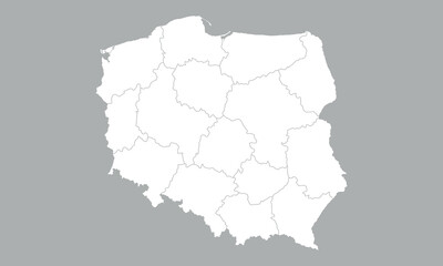 Poland map with regions isolated on white background. Outline Map of Poland. Vector illustration
