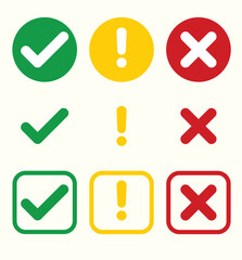 Vector check mark and cross symbols in flat styles