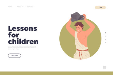 Landing page design template with lesson for children, online Bible classes at sunday school