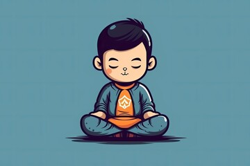 Fototapeta premium young boy meditating in a lotus position with his eyes closed. Generative AI