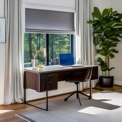 Fototapeta na wymiar 4 A home office with a large desk, comfortable chair, and plenty of natural light5, Generative AI