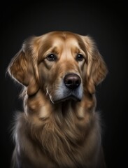 Obraz premium close up portrait of a cute golden retriever in the studio. AI generative