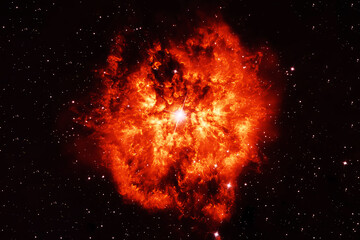 A bright red galaxy in space. Elements of this image furnished NASA.